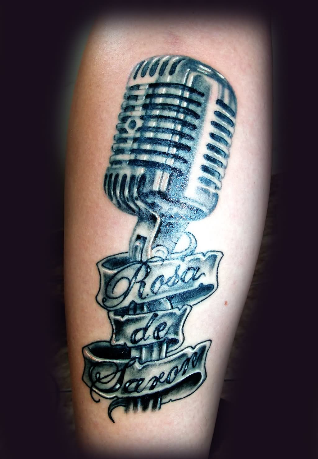 Microphone With Rosa De Saron Banner Tattoo by Eder1985