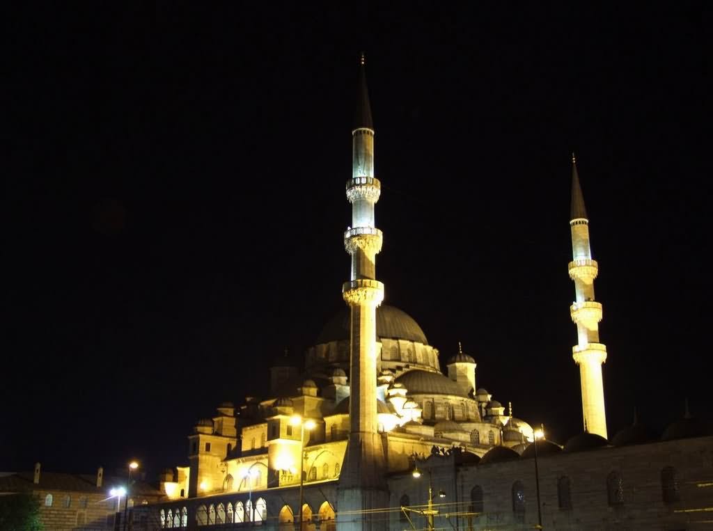 Minarets Of The Yeni Cami Lit Up At Night