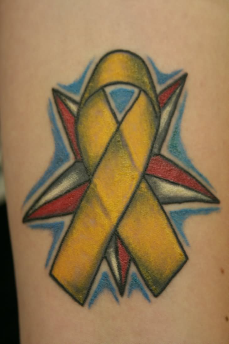 Nautical Stars And Yellow Ribbon Tattoo by Christyosborne