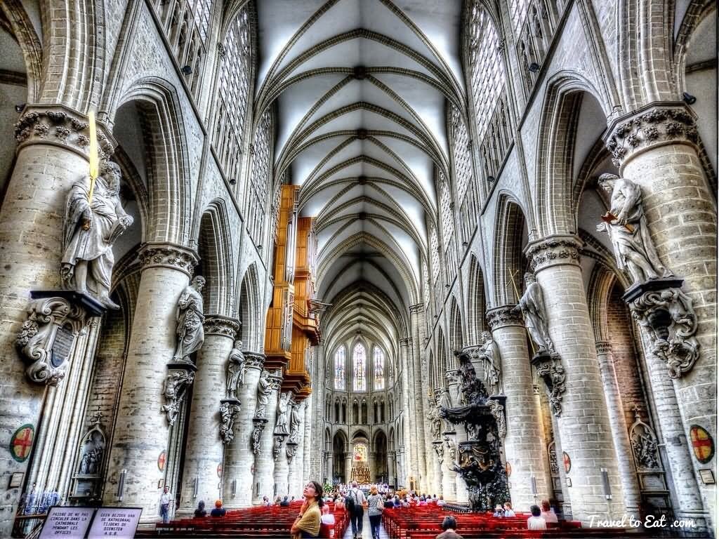 Nave Of The Cathedral of St. Michael and St. Gudula In Brussels