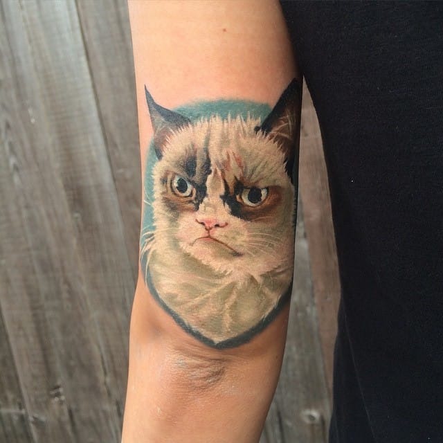 Nice Grumpy Cat Tattoo On Bicep