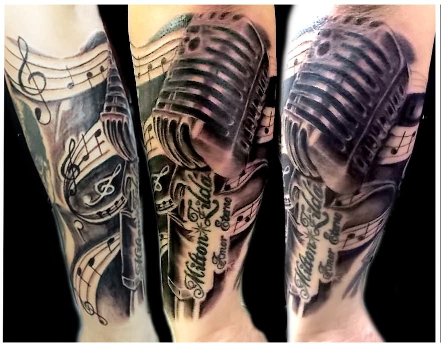 Nice Microphone Tattoo On Forearm by Bauhaustattoo