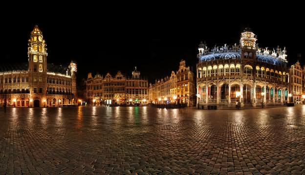 Night Panorama View Of The Grand Place In Brussels
