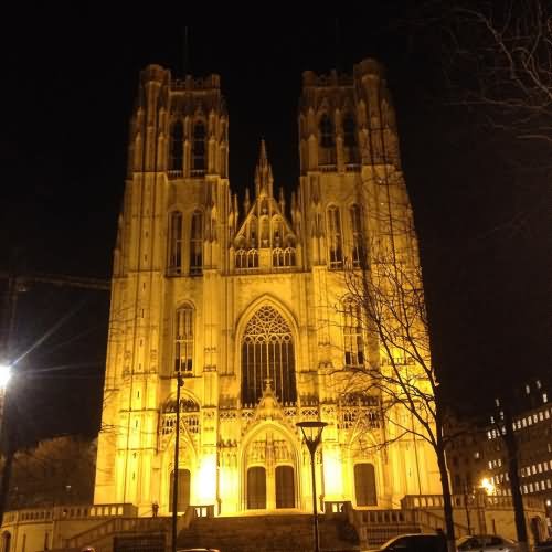 Night Picture Of The Cathedral of St. Michael and St. Gudula