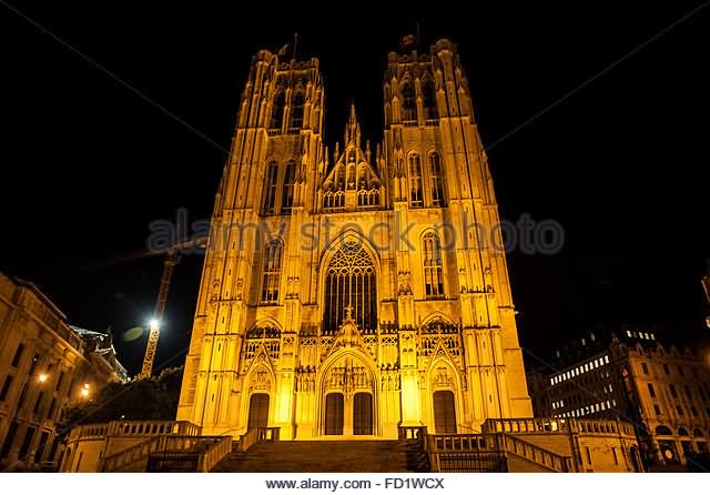 Night View Of The Cathedral of St. Michael and St. Gudula