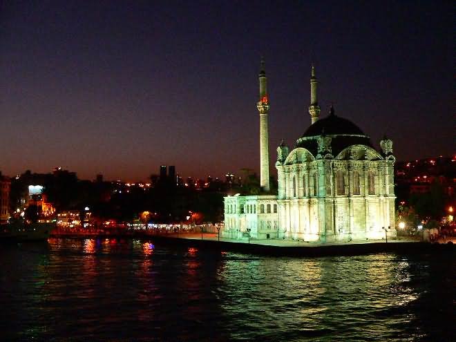 Night View Of The Ortakoy Mosque Across The Bosphorus River