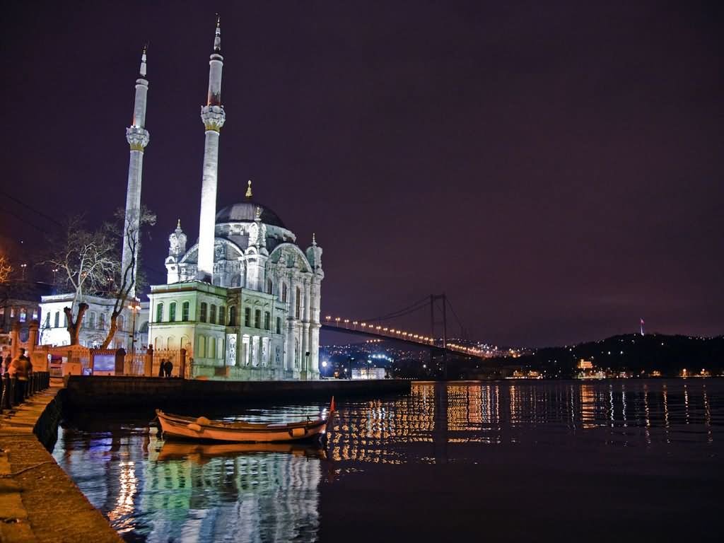 Night View Of The Ortakoy Mosque In Istanbul