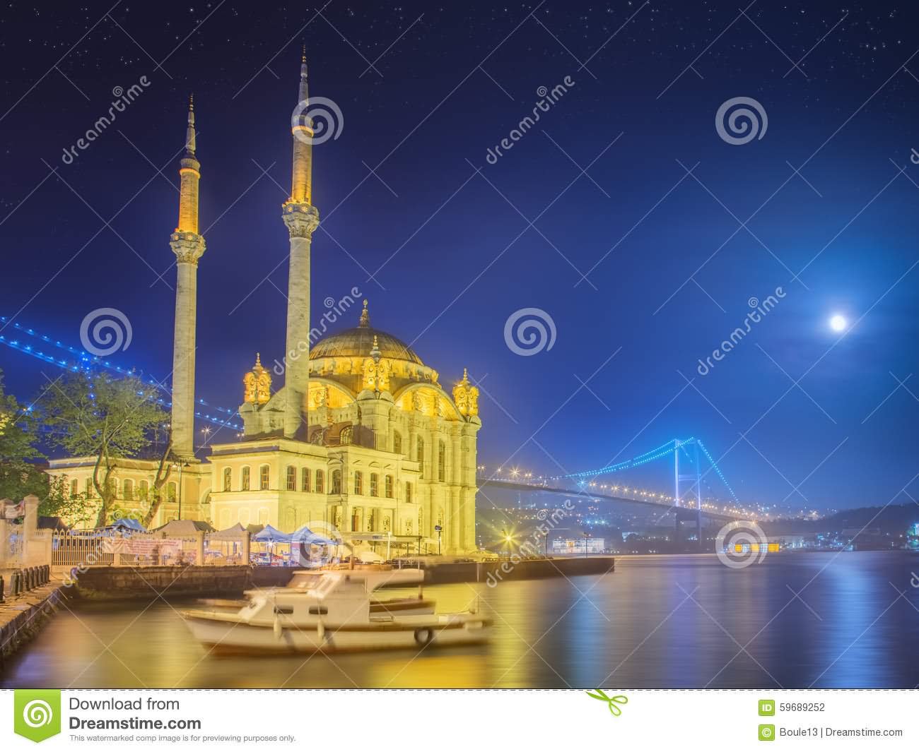 Ortakoy Mosque And Bosphorus Bridge Night View In Istanbul