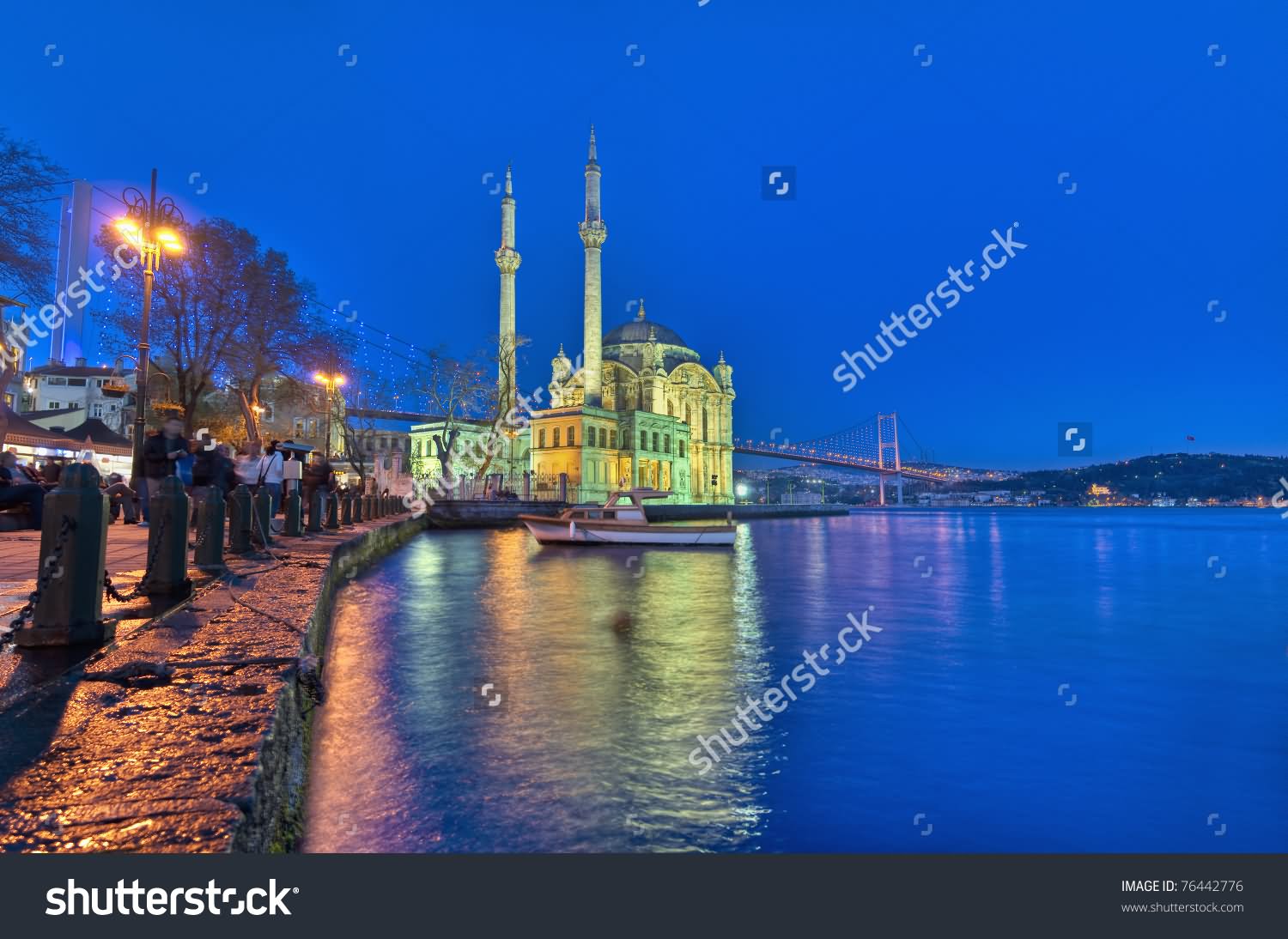 Ortakoy Mosque On The Bosphorus Shore At Night