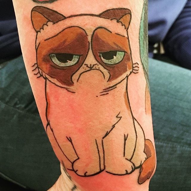 Outline Grumpy Cat Tattoo by Erna Polanski