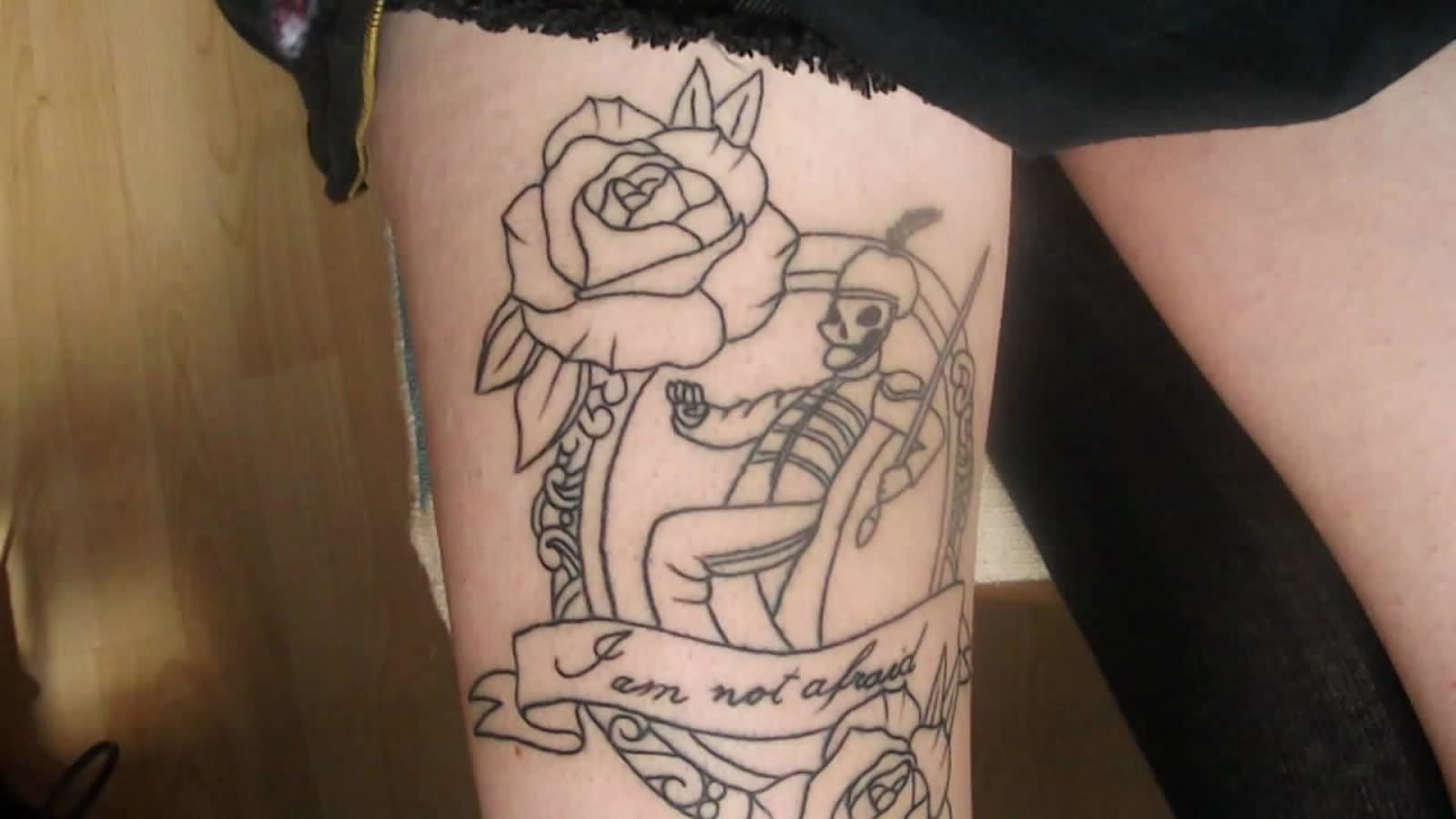 Outline Rose Tattoo On Thigh