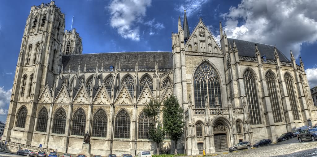 Panorama View Of The Cathedral of St. Michael and St. Gudula In Brussels