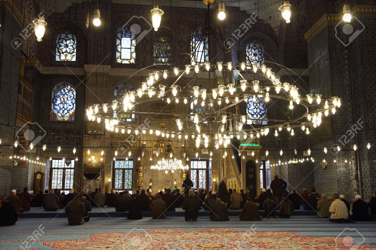 People Praying Inside The Yeni Cami Mosque