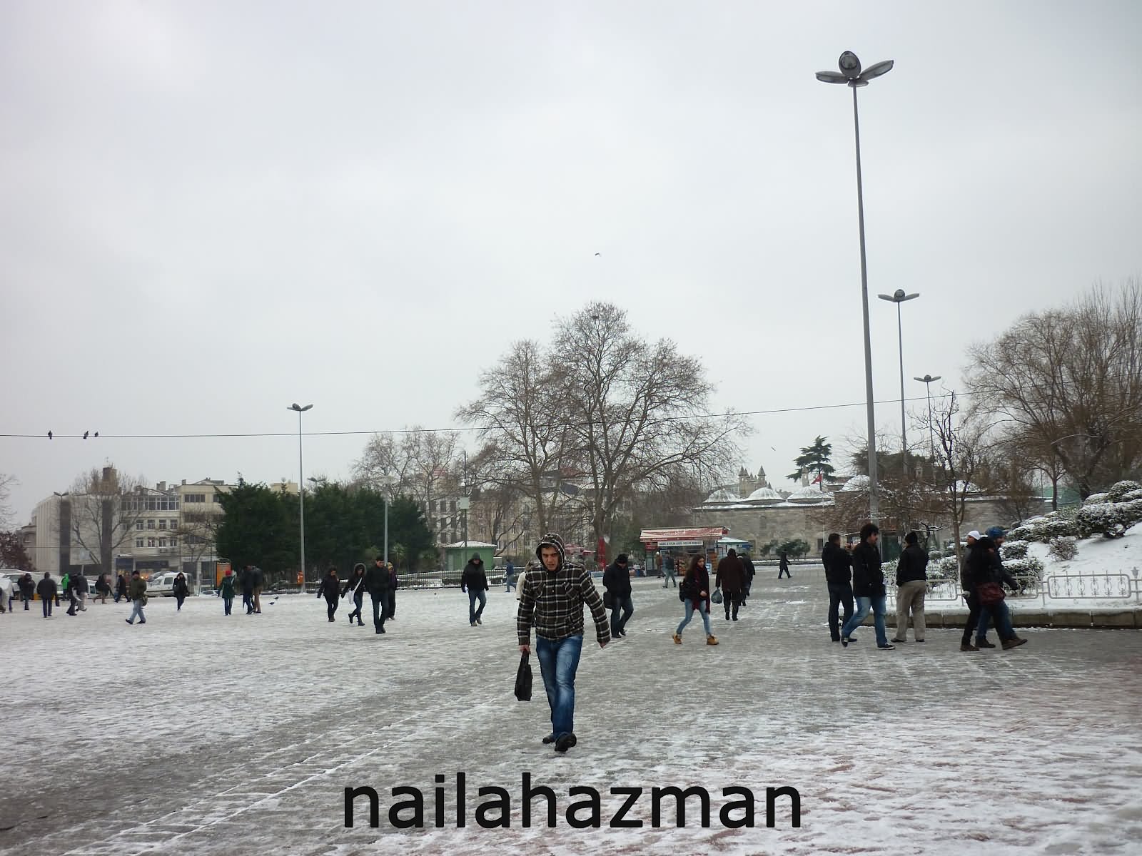 People Walking At The Beyazit Square During Winter