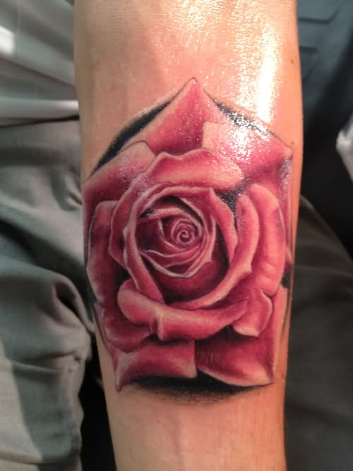 Pink Ink Rose Tattoo Design For Forearm