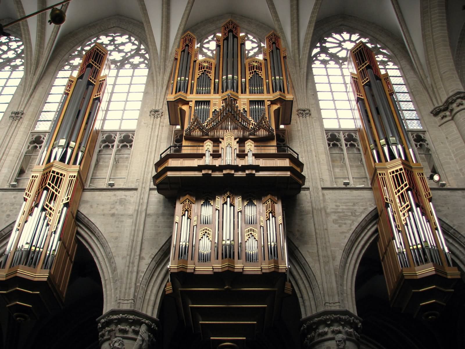 Pipe Organ Inside The Cathedral of St. Michael and St. Gudula