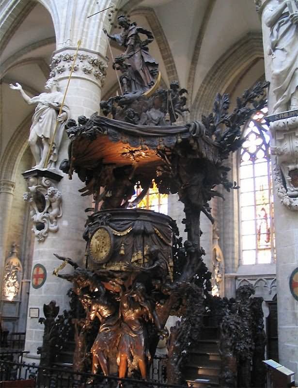 Pulpit Inside The St. Michael and St. Gudula Cathedral In Brussels