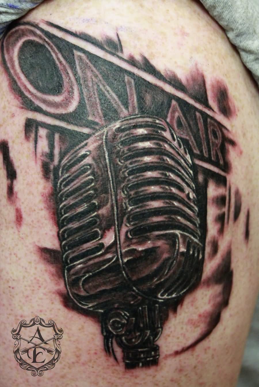 Radio On Air Mic Tattoo On Shoulder by Sean Ambrose