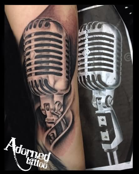 Realistic Microphone Tattoo On Arm by Craig Bartlett