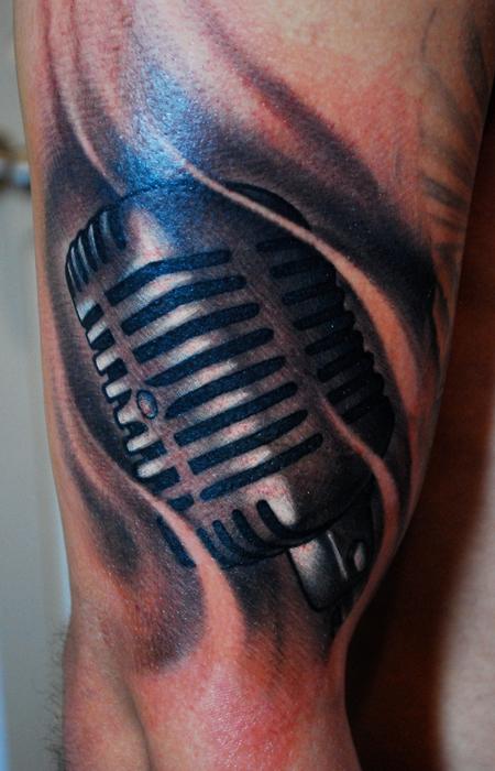 Realistic Microphone Tattoo On Bicep