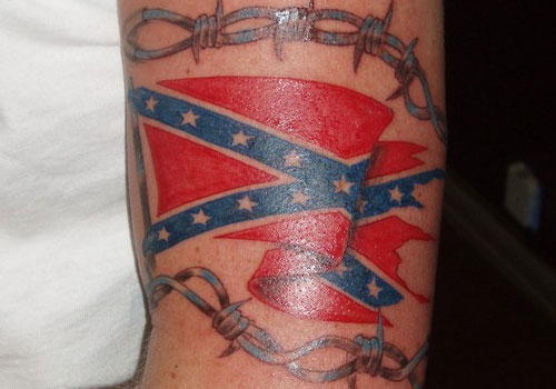Rebel Flag With Barbed Tattoo Design For Sleeve