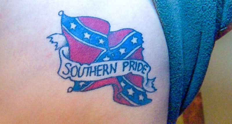 Rebel Flag With Southern Pride Banner Tattoo Design