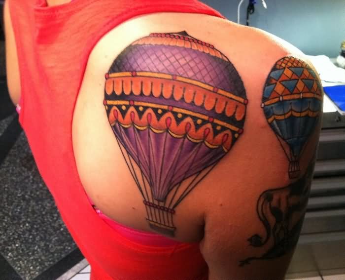 Right Back Shoulder Hot Balloon Tattoo For Girls