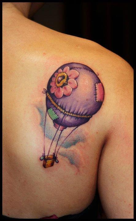 Right Back Shoulder Hot Balloon Tattoo
