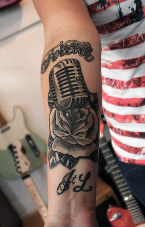 Right Forearm Microphone Rose Tattoo