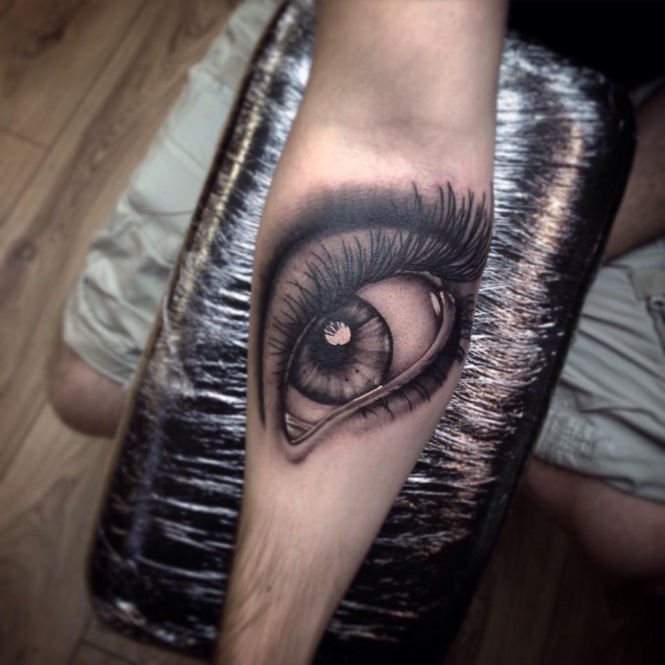 Right Forearm Realistic Eye Tattoo by Paul Priestley