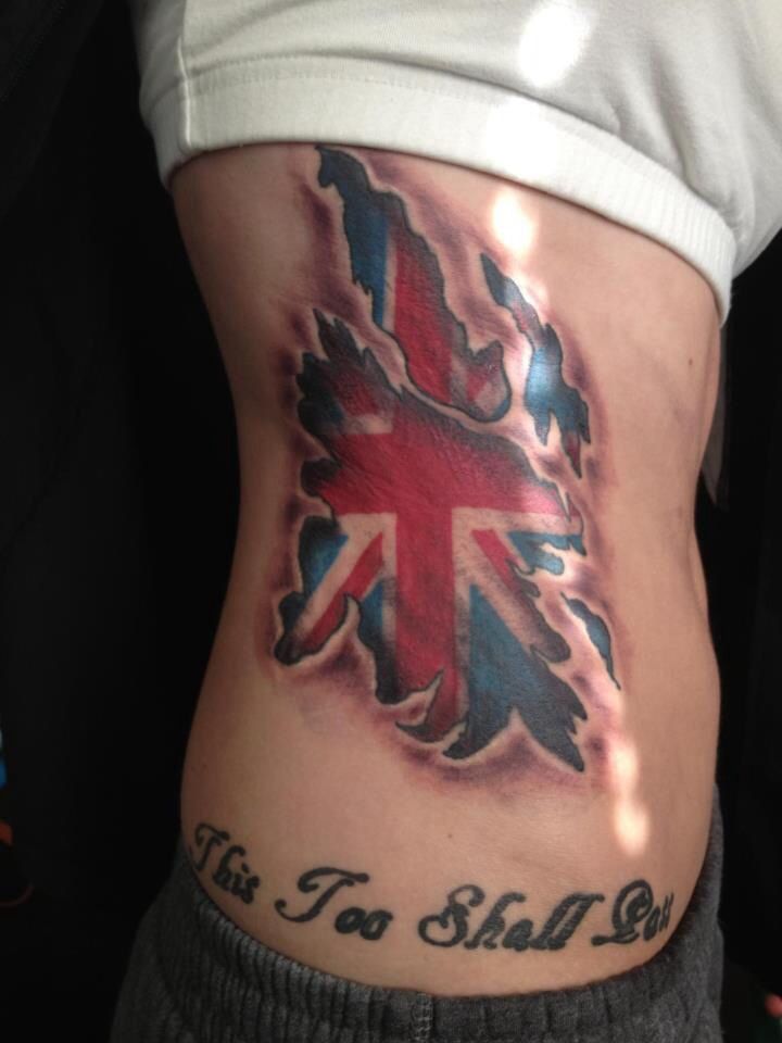 Ripped Skin UK Flag Tattoo On Side Rib