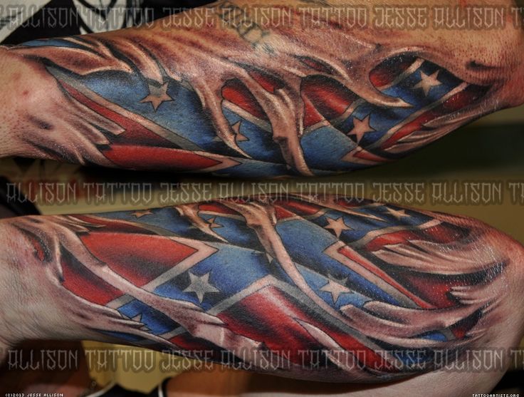 Ripped Skin Rebel Flag Tattoo Design For Forearm