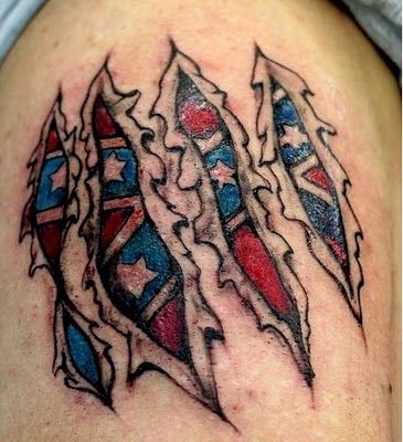 Ripped Skin Rebel Flag Tattoo Design For Shoulder