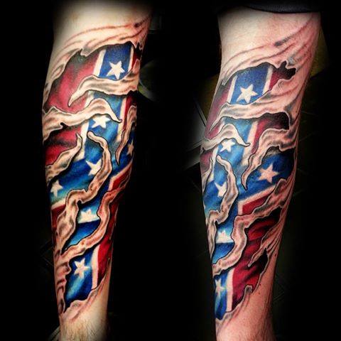 Ripped Skin Rebel Flag Tattoo Design For Sleeve