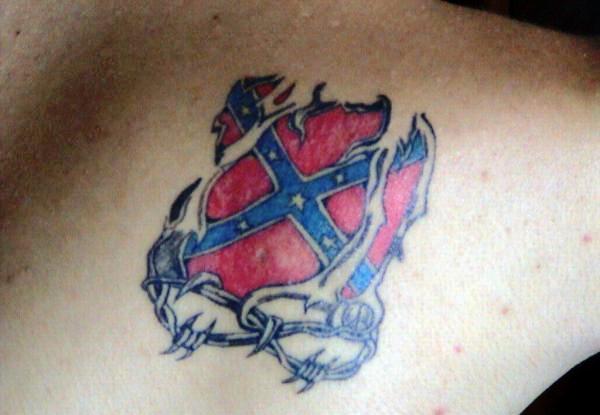 Ripped Skin Rebel Flag With Barbed Infinity Tattoo Design