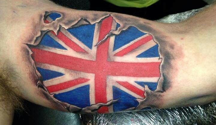 Ripped Skin UK Flag Tattoo Design For Bicep