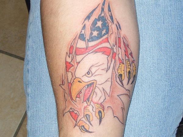 Ripped Skin USA Flag With Eagle Tattoo Design For Sleeve