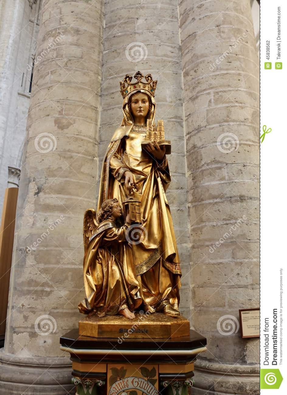 Saint Gadula Statue Inside The Cathedral of St. Michael and St. Gudula