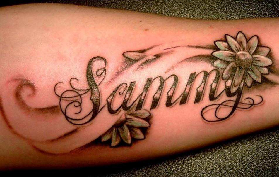 Sammy Name With Flowers Tattoo Design For Forearm
