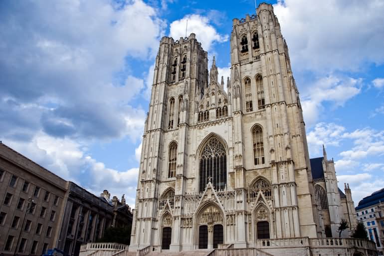 Side View Of Cathedral of St. Michael and St. Gudula In Brussels, Belgium