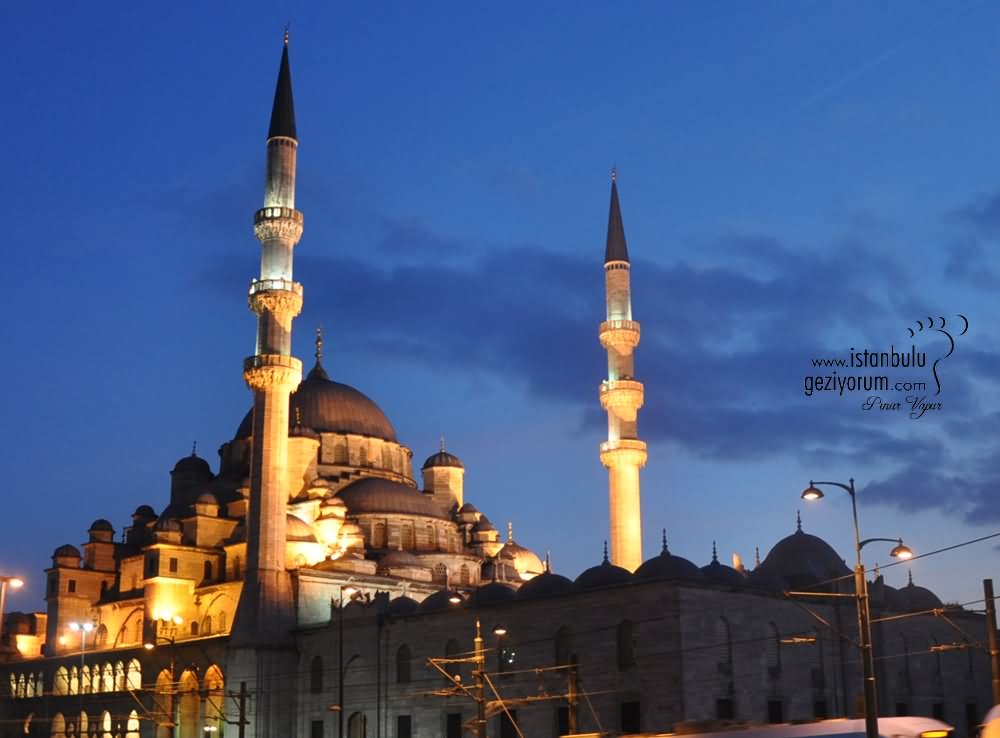 Side View Of The Yeni Cami At Night