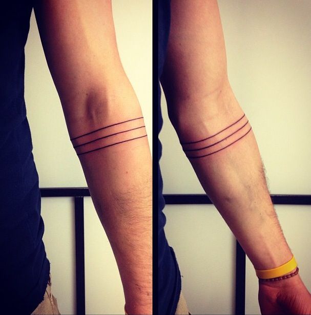 Simple Black Three Line Armband Tattoo Design For Forearm