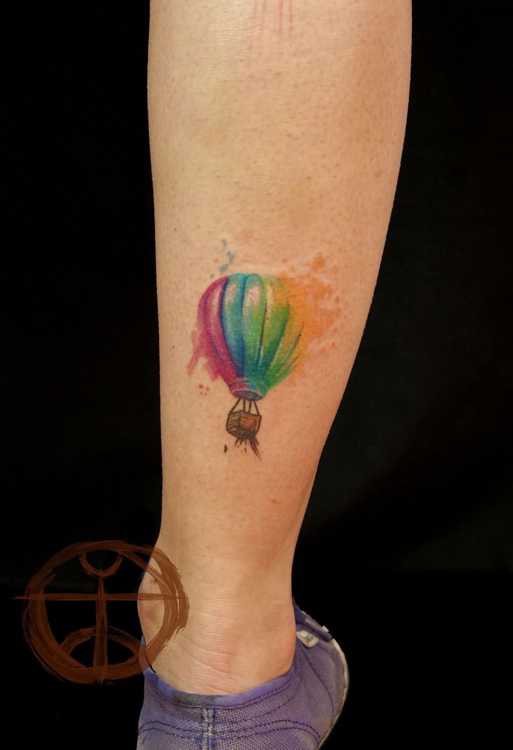 Small Hot Balloon Watercolor Tattoo