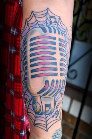 Spider Web And Microphone Tattoo