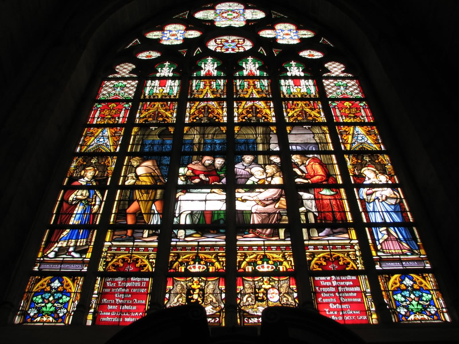 Stained Glass Window Inside The Cathedral Of St. Michael And St. Gudula