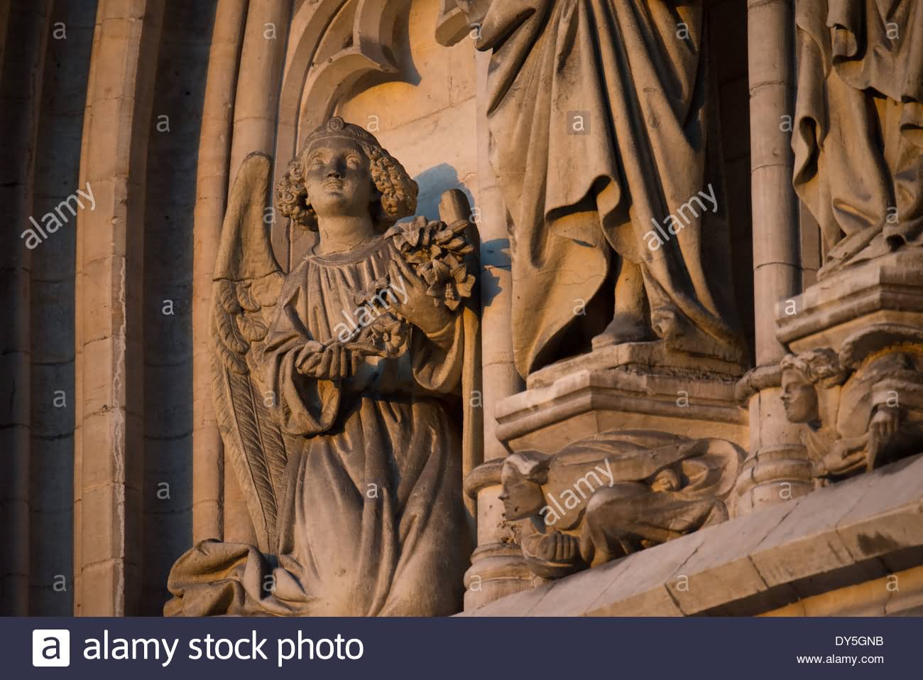 Statue Of Little Angel Carved On Front Of The St. Michael And St. Gudula Cathedral