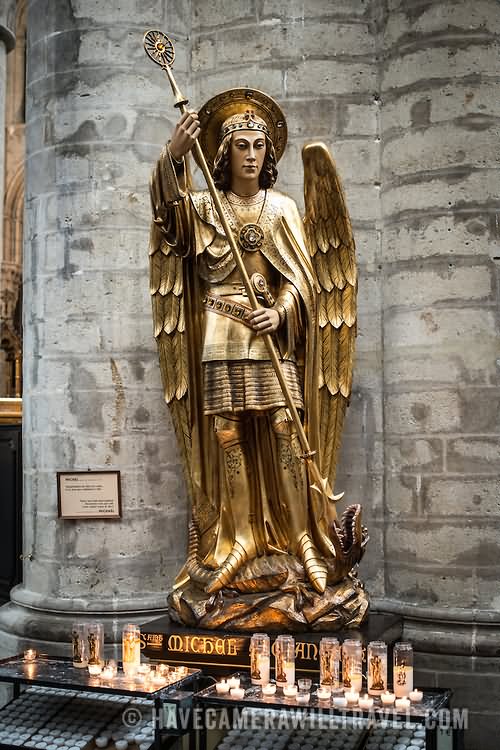 Statue Of St. Michael Inside The Cathedral Of St. Michael And St. Gudula