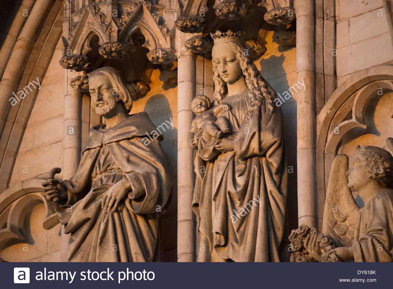 Statues Carved On The Front Of The St. Michael And St. Gudula Cathedral