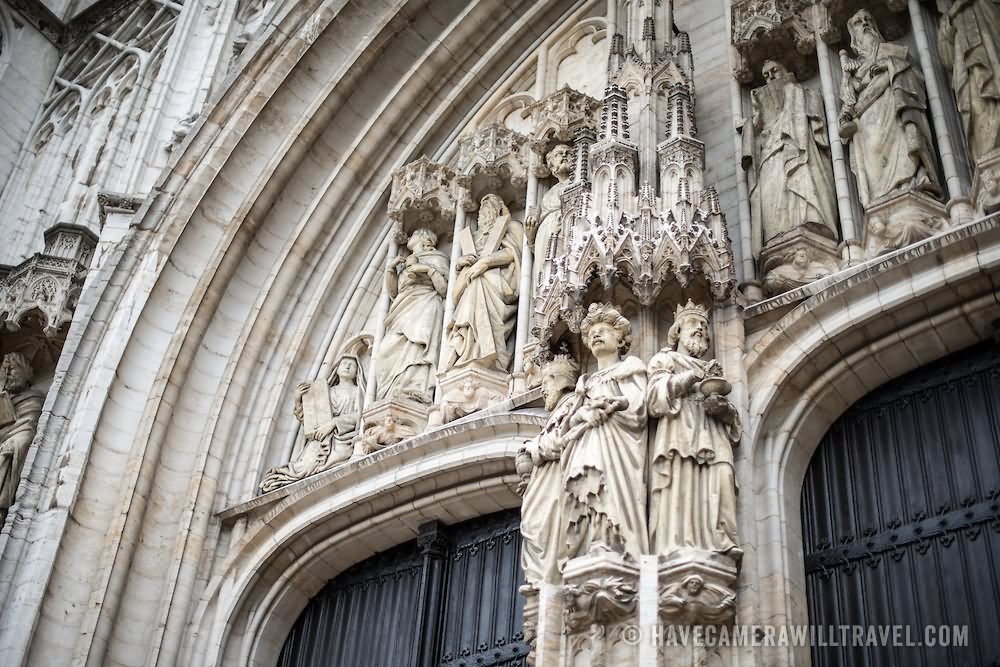 Statues Over The Main Doorway At The Cathedral of St. Michael and St. Gudula