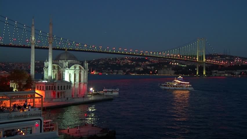 The Bosphorus Bridge And Ortakoy Mosque At Night